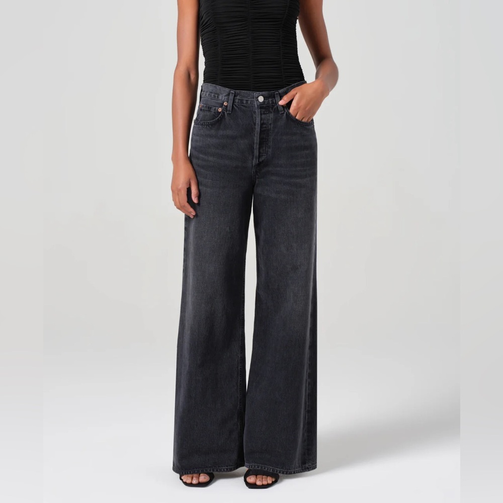 AGOLDE Dame High Waist Wide Leg Organic Cotton Jeans (Hitch) black 28